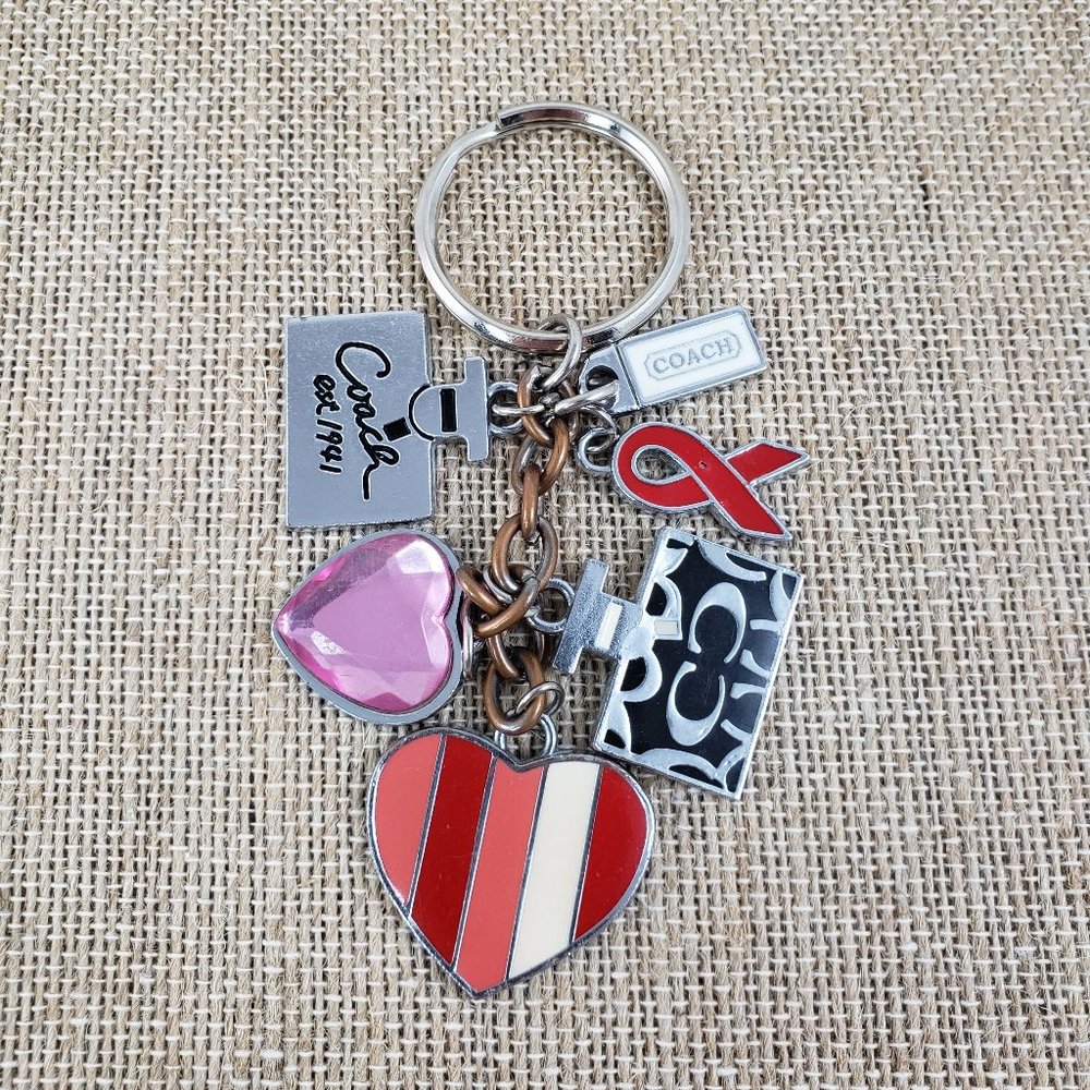 Coach Red Ribbon Heart Keychain